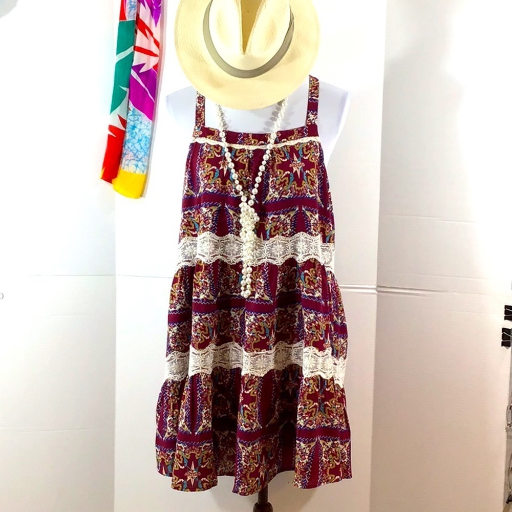 Entro boho lacey halter dress L NWT